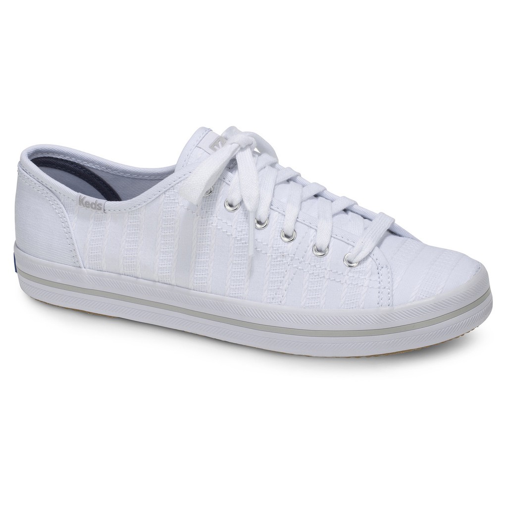 รองเท้า แบบผูกเชือก WF58117 WHITE STRIPE ผ้าใบผู้หญิง KEDS สีขาว EYELET KICKSTART