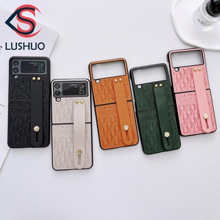 Lushuo เคสโทรศัพท์มือถือแบบแข็ง ผิวด้าน พร้อมสายคล้องข้อมือ แฟชั่นหรูหรา สําหรับ Samsung Galaxy Z Flip 3 5G and Z Flip4 Z Flip3 ZFlip3 ZFlip 3 ZFlip 4 Z Flip 4