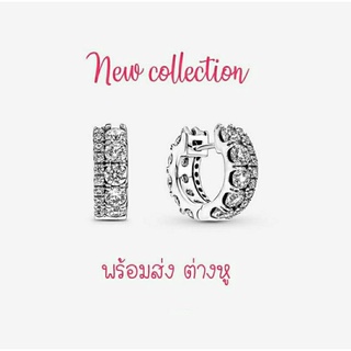 Pandora silver earrings ต่างหูห่วงเพชรคู่