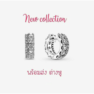 Pandora silver earrings ต่างหูห่วงเพชรคู่