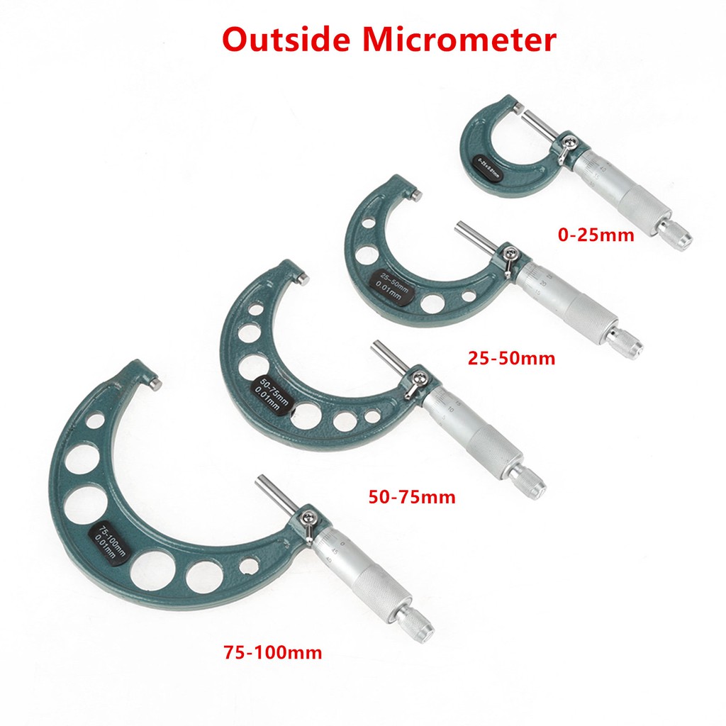 ไมโครมิเตอร์ภายนอก 0-25mm/0.01mm 25-50mm 50-75mm 75-100mm Gauge Vernier Caliper Measuring Tools
