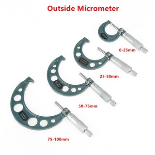 ไมโครมิเตอร์ภายนอก 0-25mm/0.01mm 25-50mm 50-75mm 75-100mm Gauge Vernier Caliper Measuring Tools