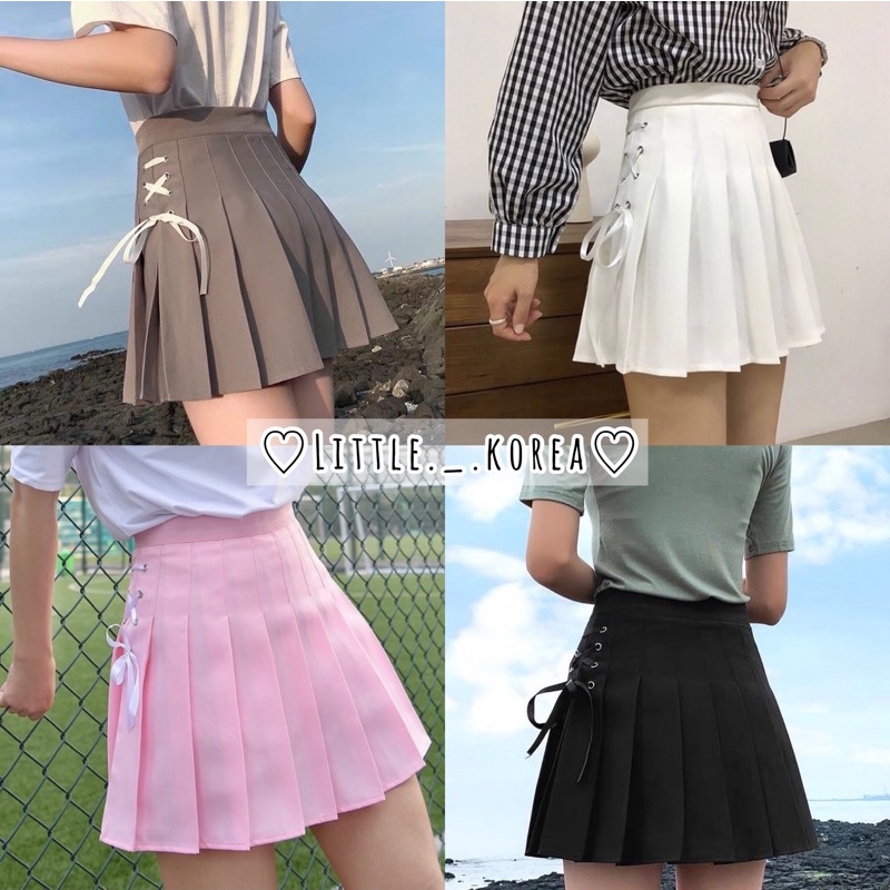 LITTLE KOREA - รุ่น Side Ribbon ยาว 14.5”-16” XS-XXL เอว 23”-32” กระโปรงเทนนิสริบบิ้นด้านข้าง มีซับใน
