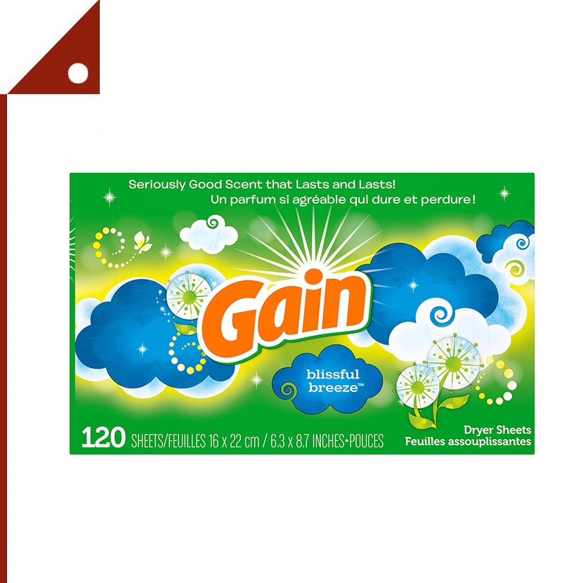 Gain : GANBFB-120* แผ่นอบผ้า แผ่นปรับผ้านุ่ม Fabric Softener Dryer Sheets, Blissful Breeze, 120 Shee