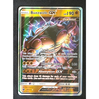 Buzzwole GX Card 57/111 มัสชิบูน Pokemon Card Gold Flash Light (Glossy) ภาษาอังกฤษ