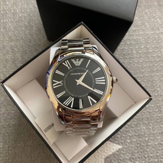 (ผ่อน0%) นาฬิกา EMPORIO ARMANI Emporio Slim Stainless Steel Men's Watch AR2022 สายสแตนเลส สีเงิน หน้าปัดสีดำ