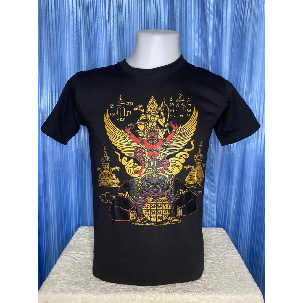 เสื้อยืดยันต์ พระนารายณ์ทรงครุฑประทับบนพระราหู เสื้อลายไทย เสื้อยักษ์หนุมาน ผ้าcotton com32อย่างดี ส