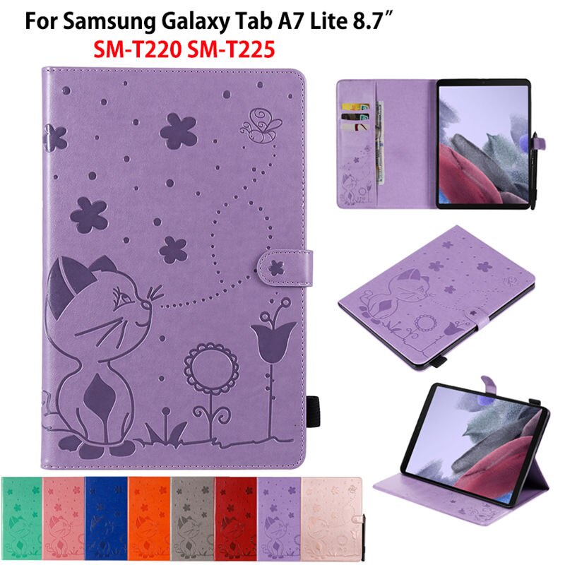 SAMSUNG สําหรับsamsung Galaxy Tab A7 Lite 8.7 2021 SM-T220 SM-T225 T220 T225 ฝาครอบแท็บเล็ตCat BeeนูนFlip Standปลอก