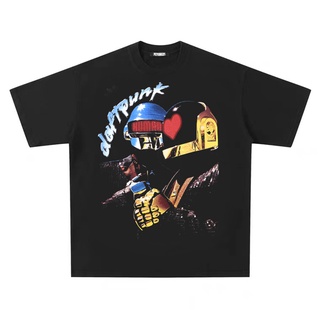 Psycho21 เสื้อยืดแขนสั้น ผ้าฝ้าย พิมพ์ลาย DAFT punk ทรงหลวม สไตล์ฮิปฮอป สตรีท