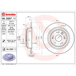 จานเบรคหลัง HONDA ACCORD GEN 9 CR1 CR2 2.0 2.4 2013-2016 08 D697 11 BREMBO