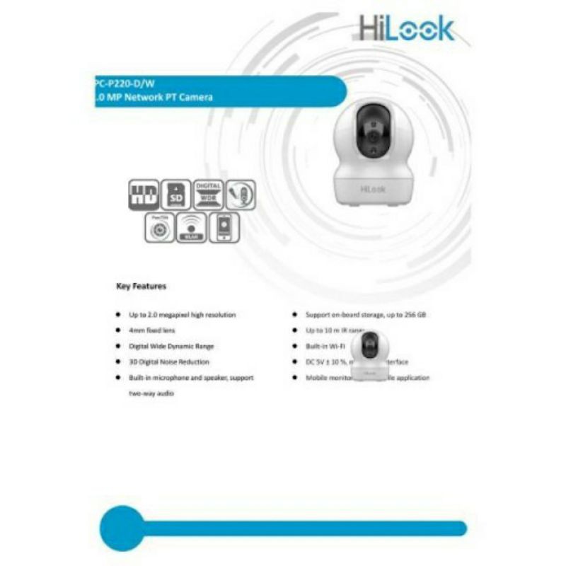 HiLook กล้องวงจรปิด WIFI 2 ล้านพิกเซล รุ่น IPC-P220-D/W