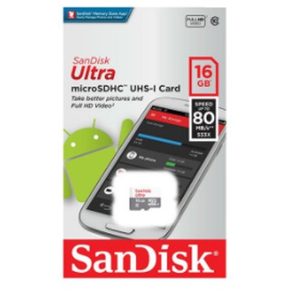 Sandisk (-ของเเท้ ราคาพิเศษ) MicroSD Ultra Class 10 ความเร็ว 80MB/S - 16GB (SDSQUNR-016G-GN3MN)