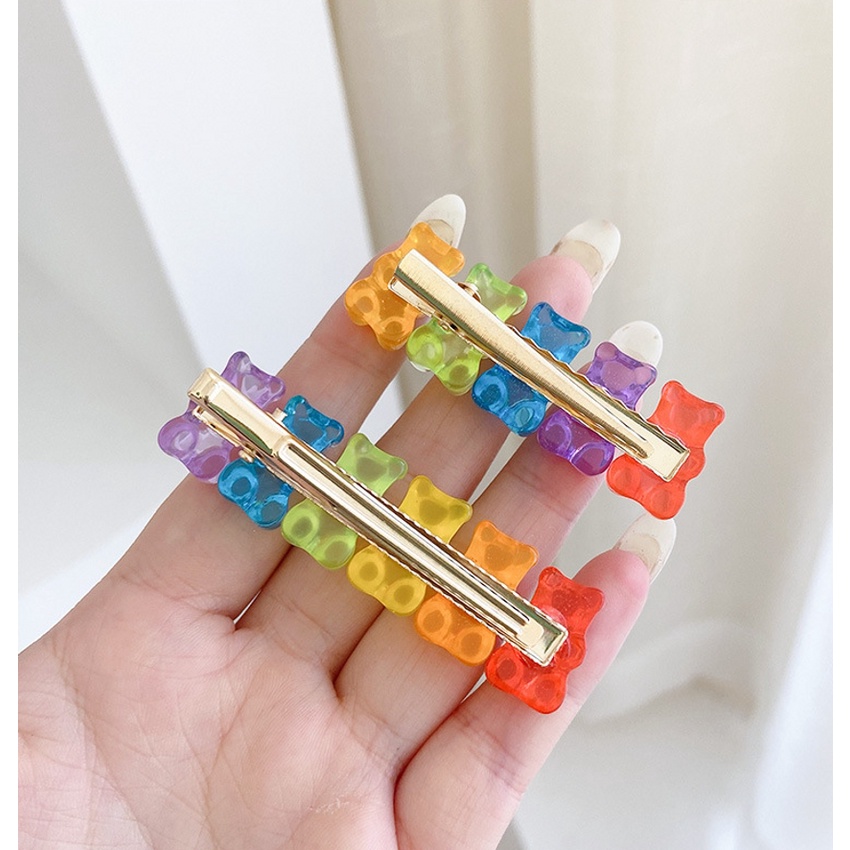 กิ๊บติดผม เจลลี่ การ์ตูนหมี สีรุ้ง / โลหะผสมเรซิน ที่มีสีสัน กัมมี่ หมี กิ๊บ / กิ๊บติดผม เด็กผู้หญิง