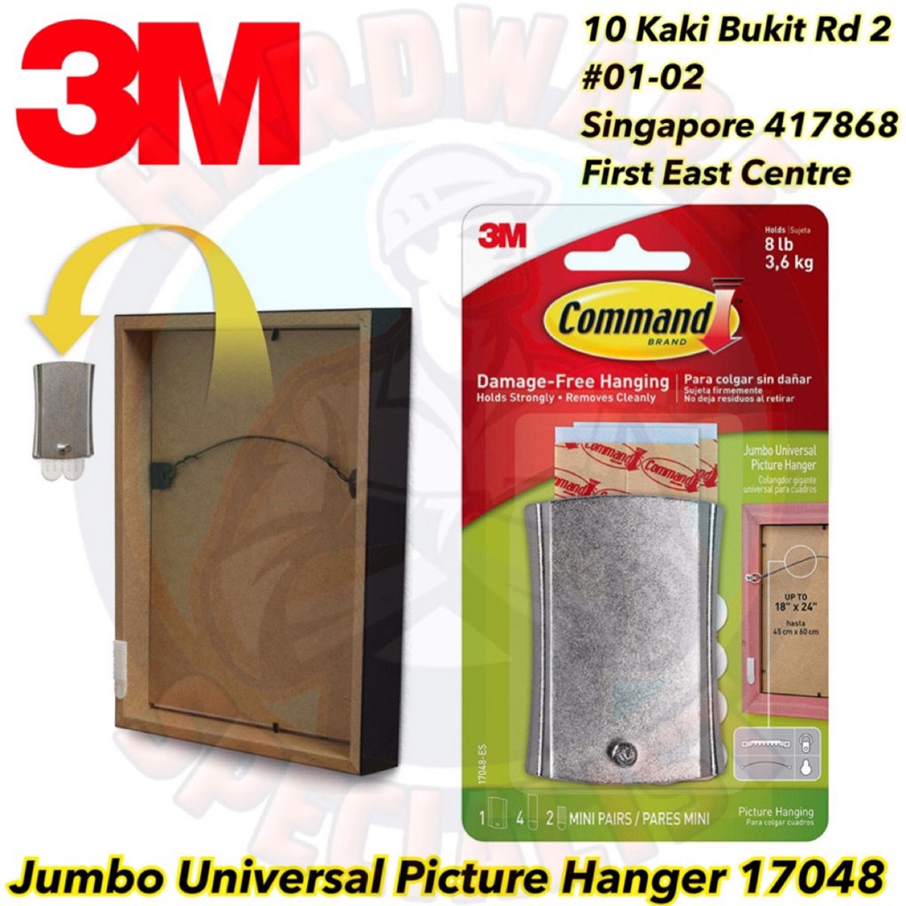 3M Command Wired Backed Sticky Nailed Photo Frame Hanger 17048 / Jumbo Universal Picture Hanger