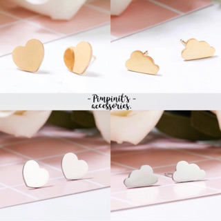 🇹🇭 พร้อมส่ง : ☁️🤍 ต่างหูสแตนเลสสไตล์มินิมอลลายก้อนเมฆและหัวใจ | Cloud &amp; Heart Stainless Minimalist Stud Earring.