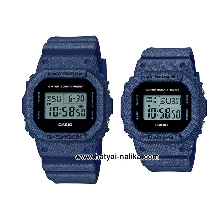 นาฬิกา คาสิโอ Casio G-Shock x BABY-G ลายยีนส์ Denim Fabric Elements series รุ่น DW-5600DE-2 x BGD-560DE-2 Pair set