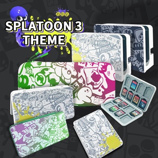 (Splatoon 3) ชุดอุปกรณ์เสริมสวิตช์ พร้อมกระเป๋าเคส ช่องใส่การ์ดเกม และแท่นวาง สําหรับ Nintendo Switch Oled