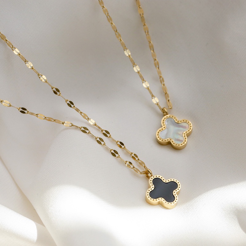 สร้อยคอไทเทเนียม เหล็กสเตนเลส ชุบทอง 18k จี้ใบโคลเวอร์สี่แฉก เครื่องประดับแฟชั่น สไตล์เกาหลี