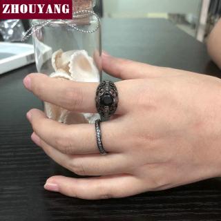 ชุด ZHOUYANG แหวนสำหรับผู้หญิงสีดำสีทอง 2 รอบ hollowing หัตถกรรมดำ AAA + Cubic Zirconia YG054 เครื่องประดับแฟชั่น