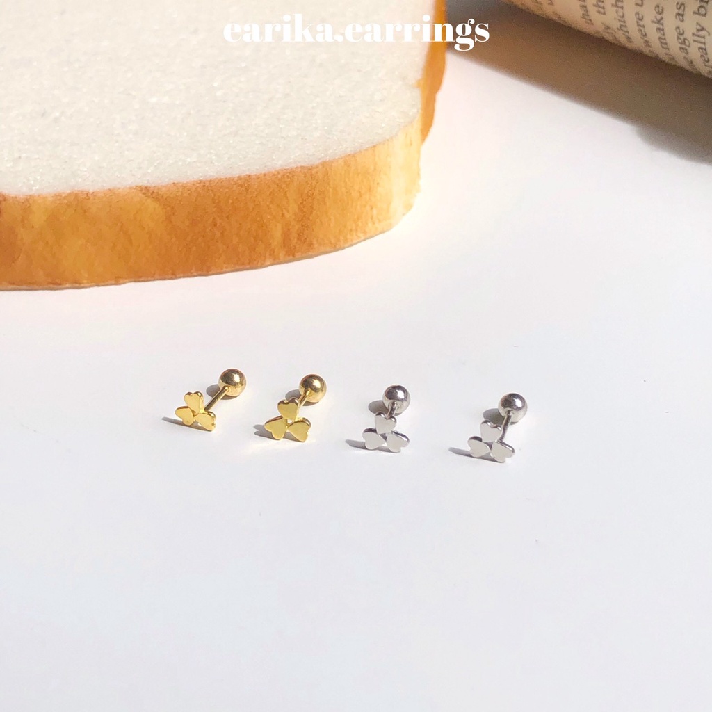 earika.earrings - clover heart piercing จิวหูเงินแท้หัวใจโคลเวอร์ (มีให้เลือกสองสี) เหมาะสำหรับคนแพ้