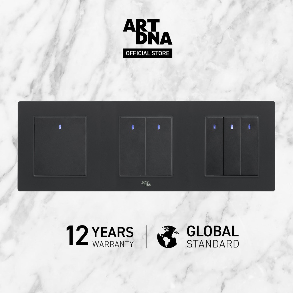 ART DNA รุ่น A77 Switch LED 1 Gang 2 Gang และ 3 Gang 1 Way ขนาด 3x3" สีดำ ปลั๊กไฟโมเดิร์น ปลั๊กไฟสวย