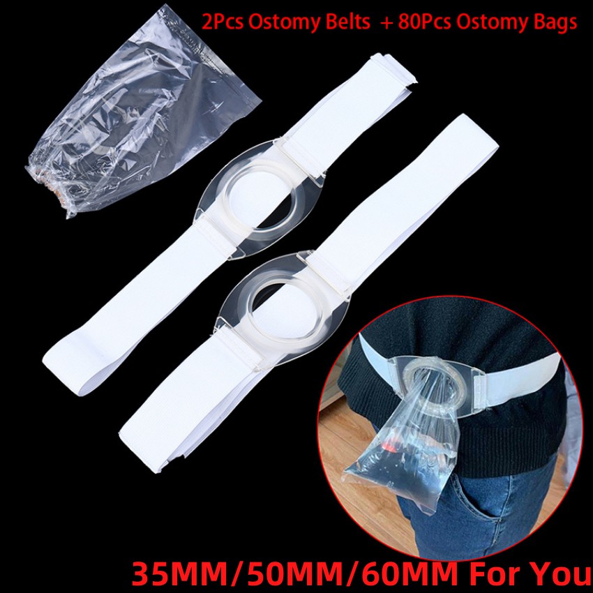 2pcs Colostomy Ostomy เข็มขัด/Ostoma เอวซิลิโคน Stoma วงกลมเข็มขัด + 80 ชิ้น Ostomy กระเป๋าหลังจาก Coลอสโตmy Iliostomy กระเป๋า