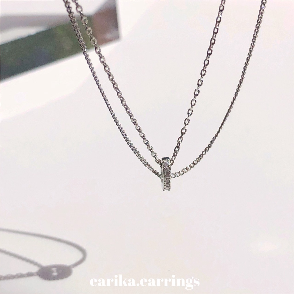 earika.earrings - two layer jewel ring necklace สร้อยคอเงินแท้สองเลเยอร์ S92.5 ปรับขนาดได้