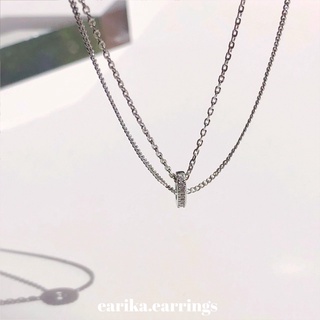 (กรอกโค้ด GG24P ลด 65.-)  earika.earrings - two layer jewel ring necklace สร้อยคอเงินแท้สองเลเยอร์ S92.5 ปรับขนาดได้