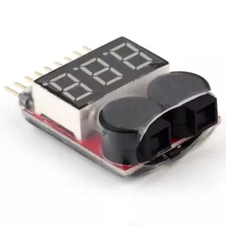 เครื่องทดสอบแรงดันไฟฟ้าต่ำแบตเตอรี่ lipo พร้อมสัญญาณเตือน 1-8S LED 1 ชิ้น 1-8S LED Low Voltage Buzzer Alarm Lipo Voltage Indicator Checker Tester