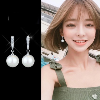ต่างหูสตั๊ด จี้ไข่มุก เพชร แฟชั่นเกาหลี