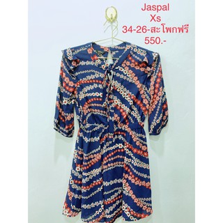 เดรสสั้น เดรสทรงย้วยระบายผ้าพิมพ์ลายสีน้ำเงิน ดอกแดง JASPAL SIZE XS