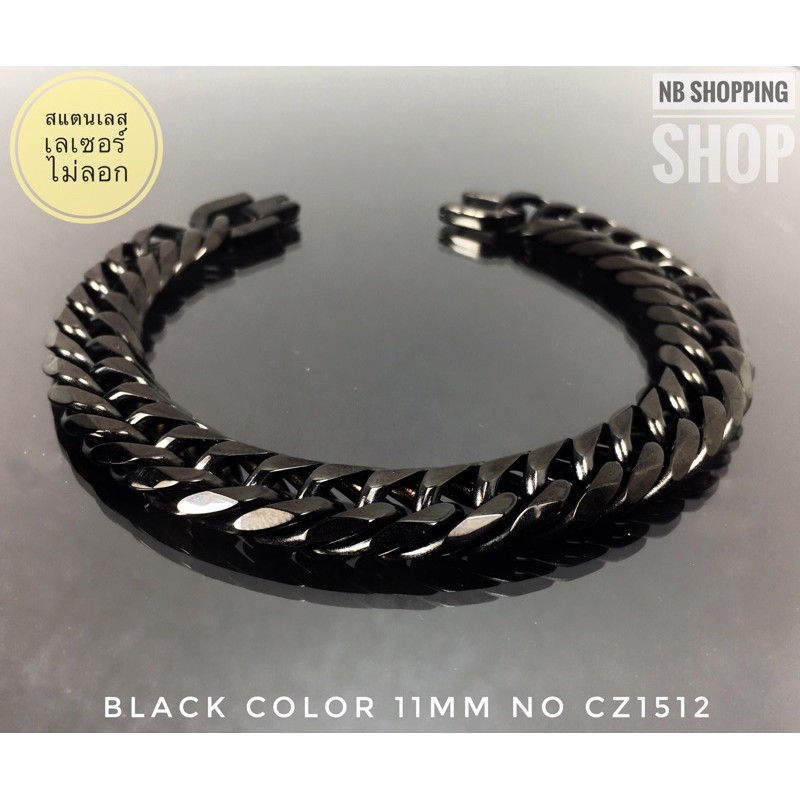 B-258 สร้อยข้อมือสแตนเลสแท้ Black color กว้าง7-9-11-13-16mm สร้อยข้อมือสแตนเลสสีดำ สร้อยเลสดำ ไม่ขึ้นสนิม100%