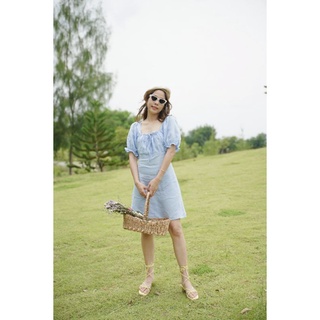 เดรสสั้น แขนตุ๊กตา คอเหลี่ยม ผ้าลินิญี่แุ่นเนื้อนุ่ม👗💛