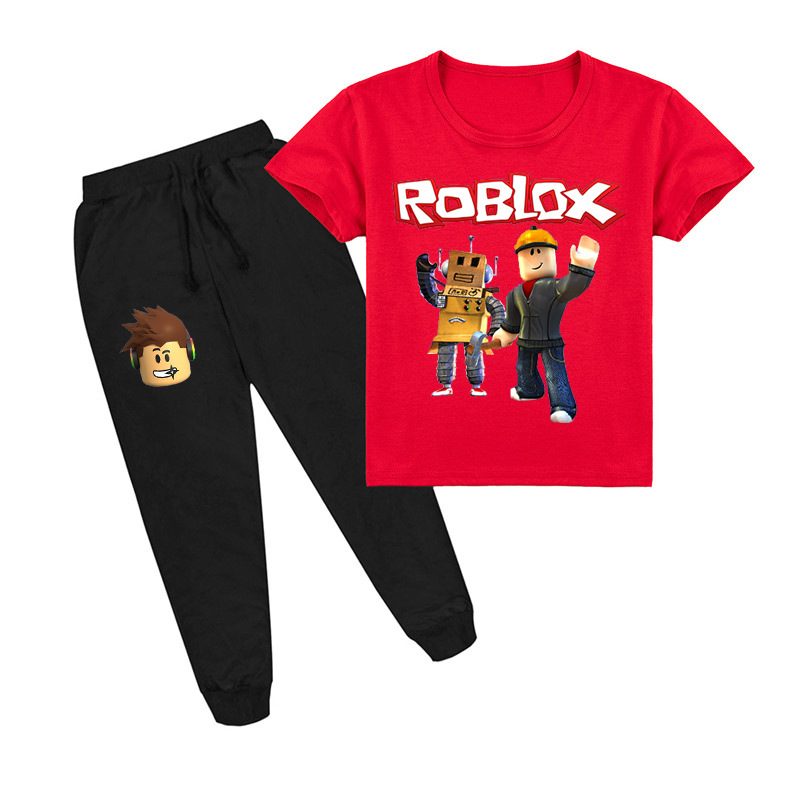 Kids Anime Cartoon Roblox Printed Short Sleeves Round Neck T-shirt Long  Pants Set Boys Girls Casual Top Trousers Outfit | Shopee Thailand