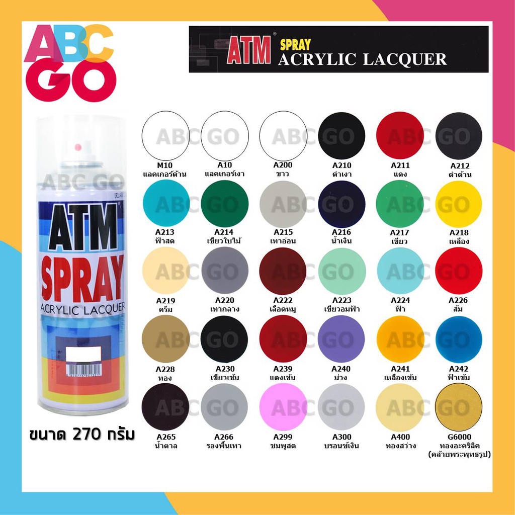 สีสเปรย์ ATM สีสเปรย์พ่นเหล็ก พ่นโมเดล พ่นไม้ มอเตอร์ไซค์ แลคเกอร์เงา – ATM Lacquer Spray (270ml.) – โปรปัง