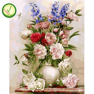 ภาพวาดสีน้ำมัน DIY  ภาพระบายสีตามตัวเลข แบบไม่มีกรอบ สำหรับ Flower arrangement