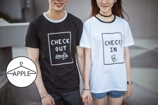 เสื้อยืด ลาย Check in &amp; Check out เสื้อคู่ โปโล