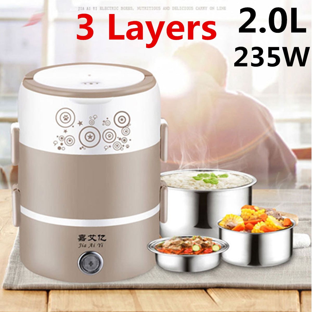 2L Mini Stainless Steel 3 Layers Electric Rice Cooker Steamer Portable ...