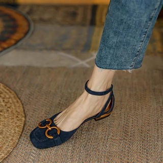 รองเท้าหุ้มส้น รองเท้าแตะแฟชั่นผู้หญิง Baotou Sandals Female 2022 Spring New Horses Buckle Party Fairy Style Style Frenc