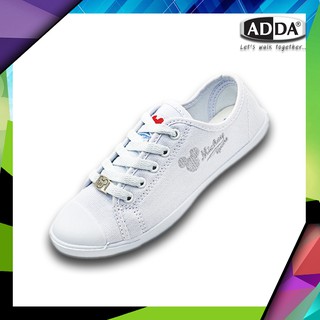 รองเท้าผ้าใบนักเรียนสีขาวผูกเชือก Adda รุ่น 41H04-B1 ลายมิกกี้เม้าส์ทรงสวย