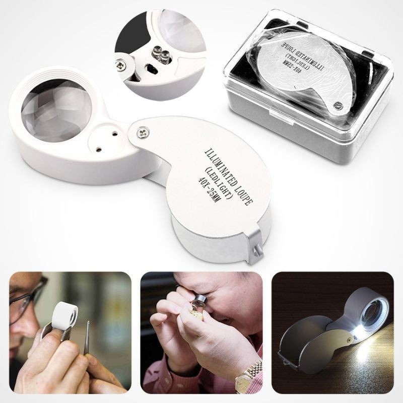 พร้อมส่ง◘♦กล้องส่องพระ มีไฟ LED ขยาย 40x เท่า 25mm แว่นขยายส่องพระ พระเครื่อง เหรียญ เพชร แหวน อัญมณี เลนส์ขยายมีไฟในตัว