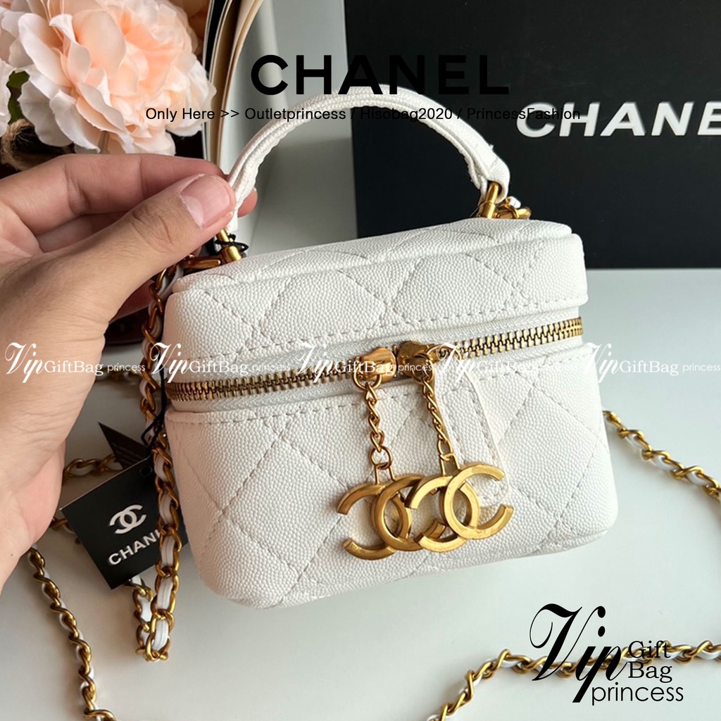 หนังแท้ Chanel Micro Bag / CHANEL Small Vanity Case Caviar Leather / Chanel vanity chain mini พร้อมส่งที่ไทย