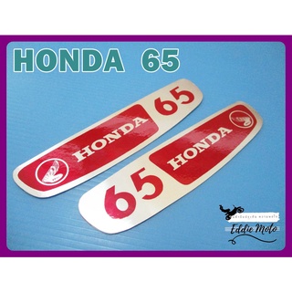 HONDA 65 FUEL TANK ALUMINUM "RED" DECAL size 3cm.x13.5cm.  // แผ่นเพลทข้างถังน้ำมัน ซ้าย-ขวา อลูมิเนียม พื้นสีแดง