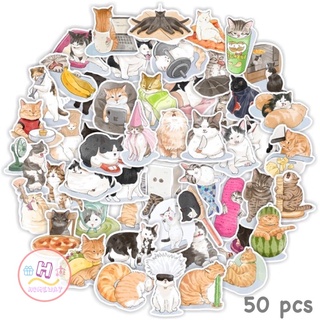 Sticker สติ๊กเกอร์ น้องแมวน่ารัก H 147 น้องแมว 50ชิ้น น้องน่ารักมาก น้อง แมว น่ารัก cat น้อ แมว สติ้กเกอร์ เหมียว แมวส้ม