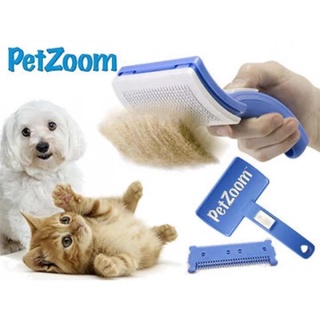 Deemar แปรงหวีขน สำหรับ สุนัขและแมว (สีฟ้า) PetZoom Self Cleaning Grooming Brush 10023