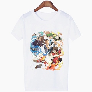 เสื้อยืดสีขาวBirthday Present Womens Head Print T-shirt Hip Hop Casual Women Wear Harajuku Aang Head Print Womens Roun