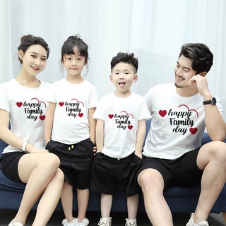 เสื้อครอบครัว เสื้อยืด พิมพ์ลาย Happy Family แฟชั่นฤดูร้อน สําหรับครอบครัว พ่อแม่ และลูก