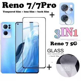 3in1 OPPO Reno7 5G / Reno7z 5G / Reno7Pro ฟิล์มเลนส์กล้อง + ฟิล์มกระจกเต็มจอ+ ฟิล์มหลัง ฟิล์มกันกระแทกขอบดำ