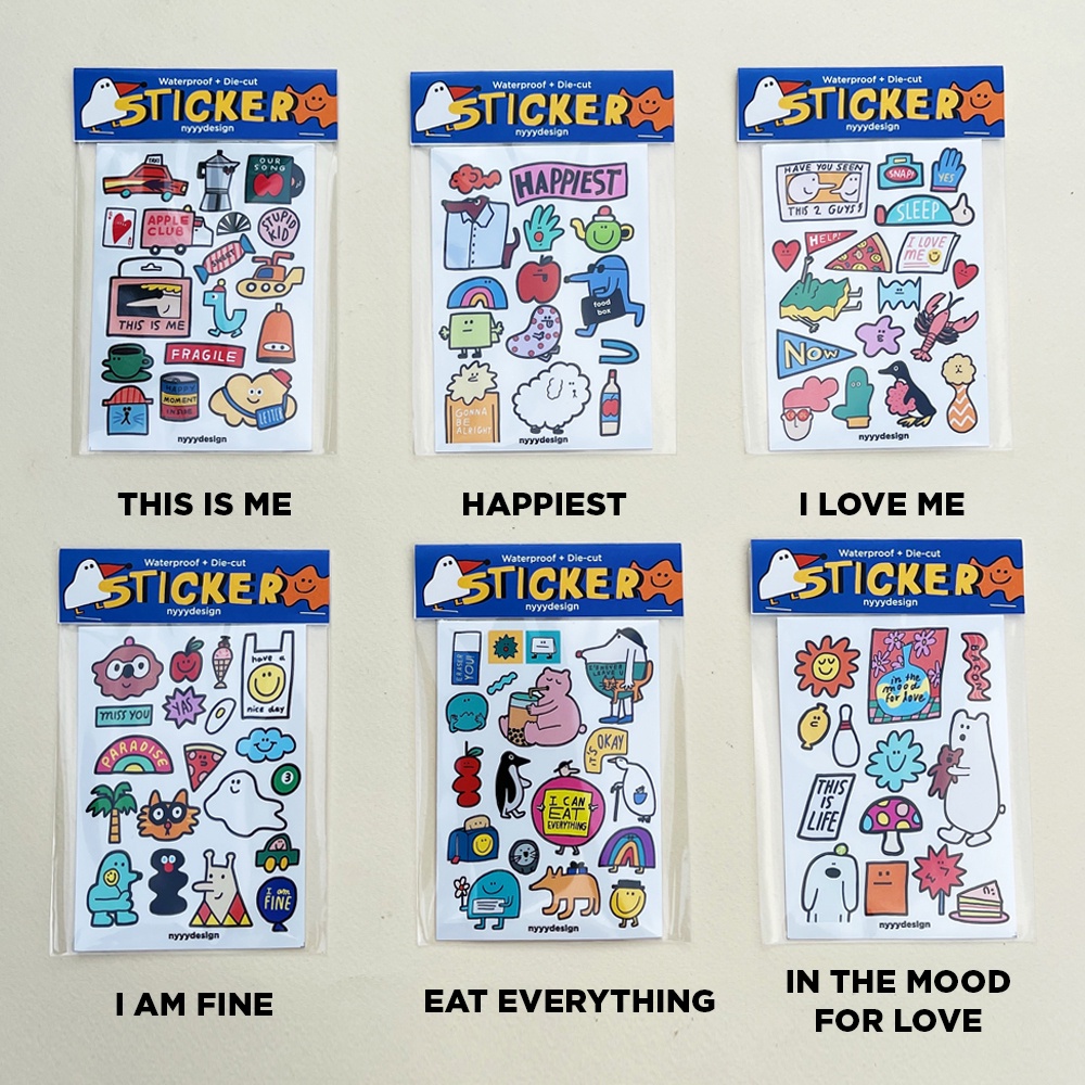 (Nyyydesign) Sticker Waterproof Size A7 *สินค้าพร้อมส่ง* สติ๊กเกอร์กันน้ำ ไดคัทเรียบร้อย ลอกเเปะได้เลย
