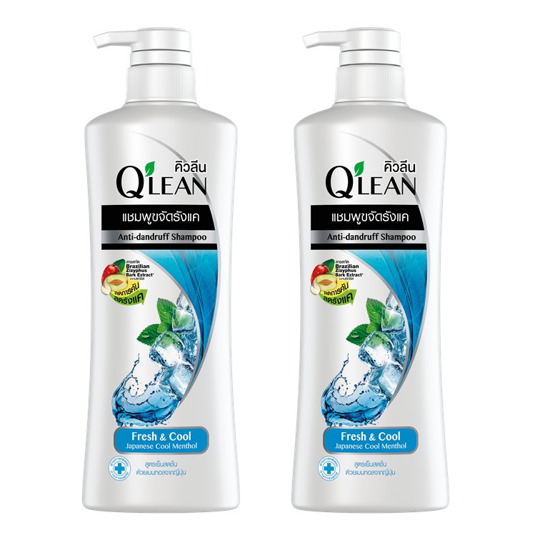 Q'lean คิวลีน แชมพู ขจัดรังแค สูตรเย็น สดชื่น Fresh & Cool (สีฟ้า) 340 มล. 2 ขวด LIONSOS